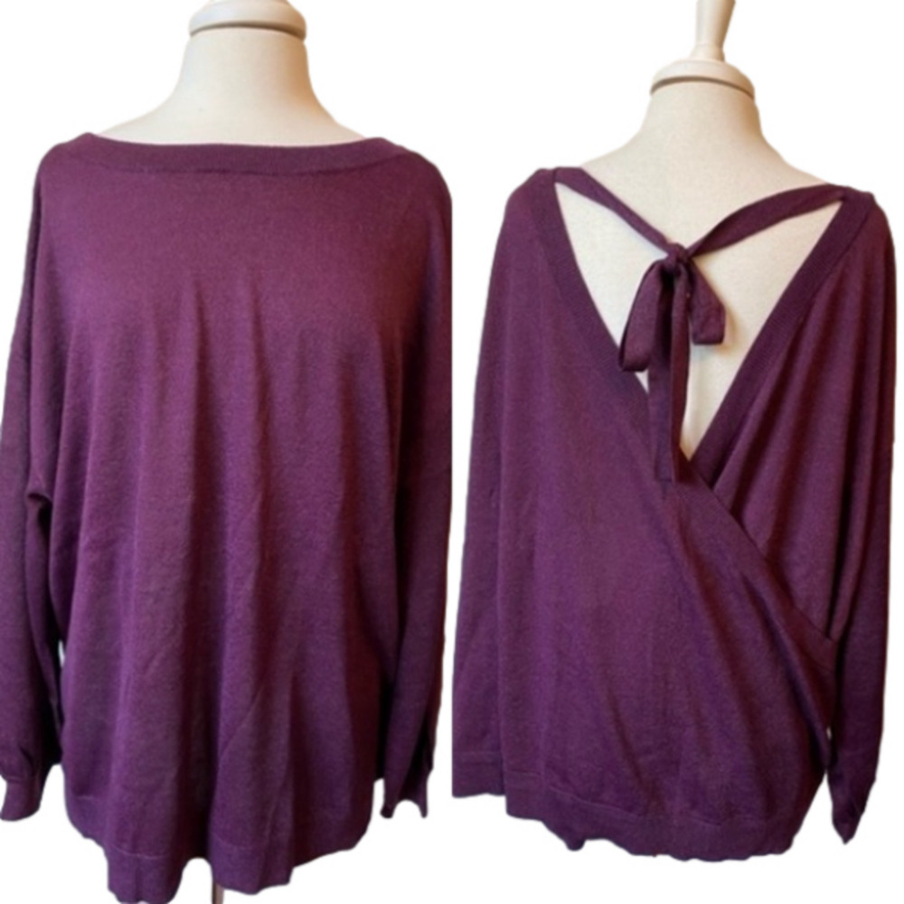 Roaman's NWOT Open Back Knit‎ Sweater Women's 1X Purple Metallic Sexy Whimsigoth
